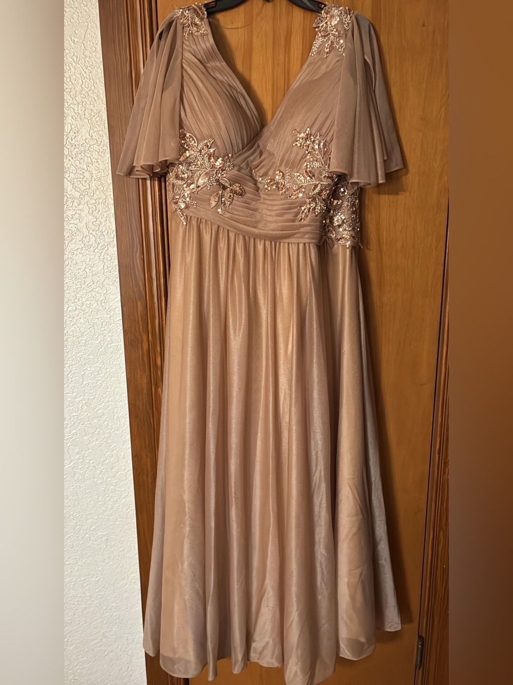Women’s Shimmery Bronze Party Dress with Embellished Bodice